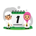 Illustration muslim kids celebration islamic new year