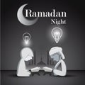 Illustration of a Muslim Man And woman Reading the Quran on ramadan night