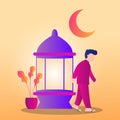 Illustration of a Muslim who is walking. Ramadan kareem illustration