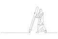 Illustration of muslim woman holding big pencil drawing the boundary line concept of privacy. Single continuous line art style Royalty Free Stock Photo