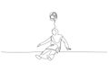 Illustration of muslim woman sad stressed drop in the floor. Continuous line art