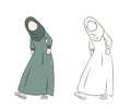 illustration of a Muslim woman standing tilted her head wearing a robe and veil Royalty Free Stock Photo