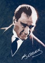 Illustration of Mustafa Kemal Ataturk with his own signature