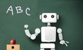 Illustration: My robot teacher. A robot teacher at a chalkboard Royalty Free Stock Photo