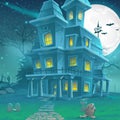 Illustration of a mysterious haunted house on a moonlit night Royalty Free Stock Photo