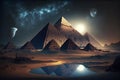 illustration of mysterious pyramids, ancient civilization, mystical landscape, Generative AI