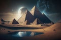 illustration of mysterious pyramids, ancient civilization, mystical landscape, Generative AI