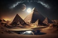 illustration of mysterious pyramids, ancient civilization, mystical landscape, Generative AI
