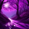 Mystical dark forest with neon lights Royalty Free Stock Photo
