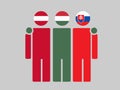 Illustration of national flag friendship embracing, Austria, Hungary, and Slovakia.