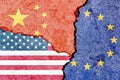 Illustration of the national flags of USA, EU and China