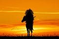 Native American Indian on horseback at sunset Royalty Free Stock Photo