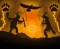 Illustration : Native American silhouette dancers, blessing