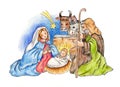 Nativity scene `colored with pencils on paper