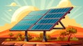 Photovoltaic solar power panels on sunset landscape background