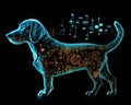 illustration neon dog, music notes Royalty Free Stock Photo