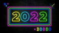 Illustration of a neon glowing "2022" banner for New Year backgrounds