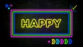 Illustration of a neon glowing "HAPPY" banner for New Year backgrounds