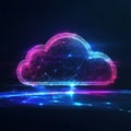 Illustration of Neon Wireframe Cloud Technology in Vibrant Digital Network Concept Royalty Free Stock Photo