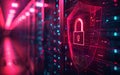 Network and Data Center Protected with Padlock and Shield