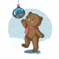 illustration New Year bear with christmas ball
