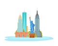 Illustration of New York City, vector landscape of buildings and the Statue of Liberty, Empire State Building Royalty Free Stock Photo