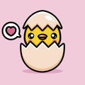 Newborn cute chick animal cartoon character hatching from its egg Royalty Free Stock Photo