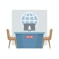 Flat Illustration News Studio Broadcast Desk with Globe Element Royalty Free Stock Photo
