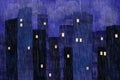 Illustration of night city landscape with cozy window lights