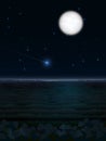 Night landscape with moon and Starfall Royalty Free Stock Photo