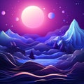 an illustration of a night scene with mountains trees and a full moon Royalty Free Stock Photo