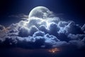 illustration of the night sky, the moon shining through the clouds. Generative AI