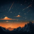 an illustration of the night sky with stars and meteors