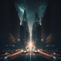 An illustration of a night time modern city scape view Royalty Free Stock Photo