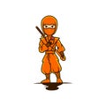 Ninja with katana on white background