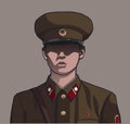 Illustration of north korean soldier wearing uniform in color