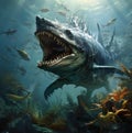 Illustration of oceqn monsters with mouth opened with fang Royalty Free Stock Photo