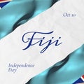 Illustration of oct 10 and fiji independence day text on white and blue background, copy space