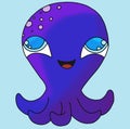 Blue octopus doodle with happy face