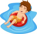 Cartoon little boy floating with inflatable ring Royalty Free Stock Photo