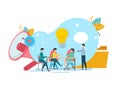 Illustration With Office People, Megaphone And Lightbulb On White Background