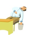 Illustration of office worker slipping at chair