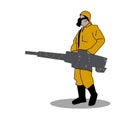 illustration of an officer spraying smoke to kill mosquito larvae with a fogging device