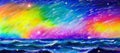 Illustration of an oil painting, waves on the sea and a colored sky Royalty Free Stock Photo