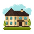 Illustration of old brick cottage on clouds Royalty Free Stock Photo