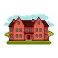 Illustration of old brick cottage on clouds Royalty Free Stock Photo