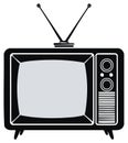 Illustration of an Old-Fashioned Television Set with Antennae in Black and White Royalty Free Stock Photo