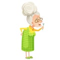 Vector illustration of an Old lady brushing her teeth