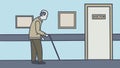 Illustration of an old man with a cane, who walks in the hospital to see a doctor Royalty Free Stock Photo