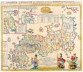 Illustration of an old map with the territory of ancient Japan represented on it Royalty Free Stock Photo